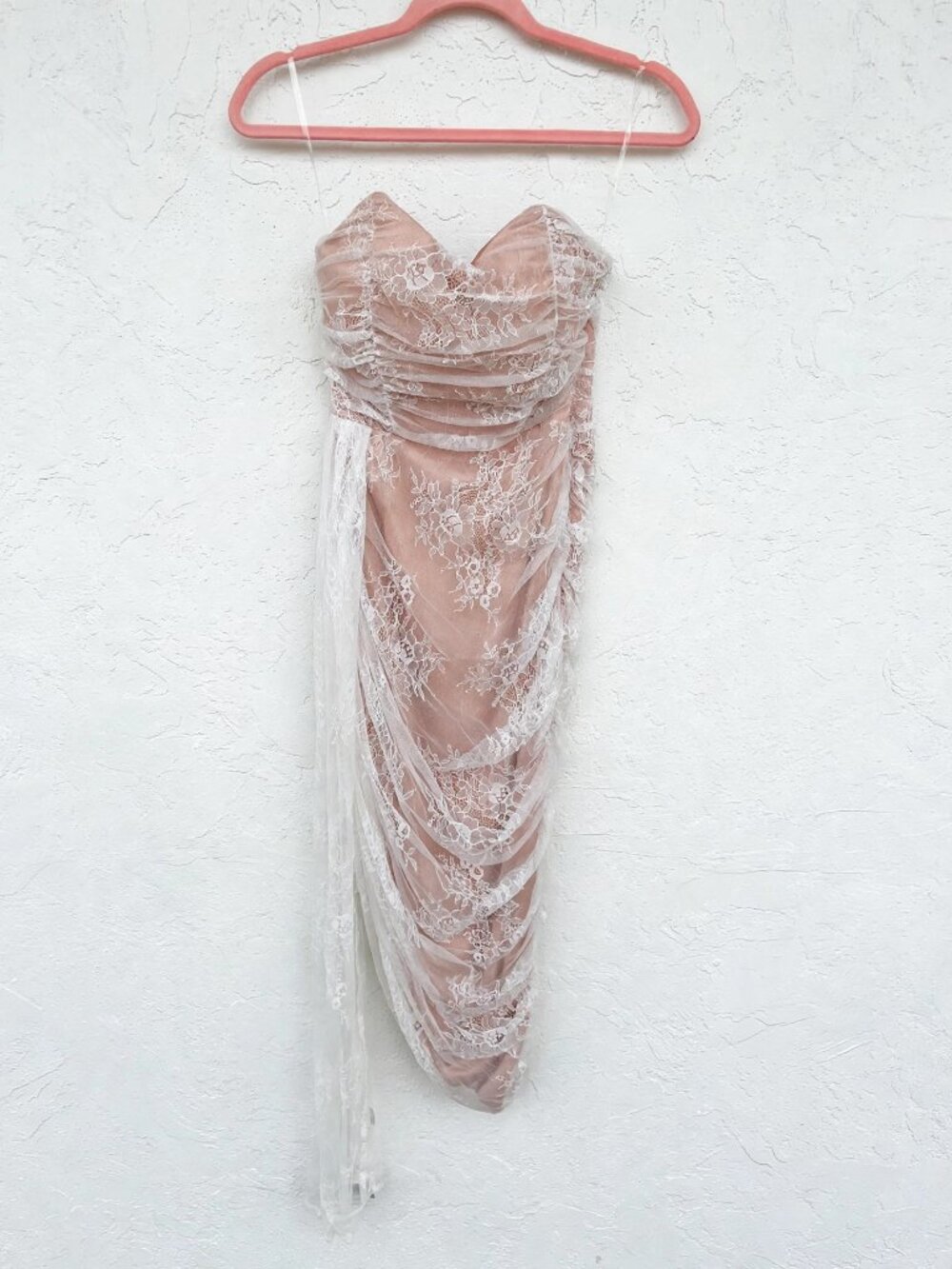 NWT Fashion Nova White Lace Strapless Dress XS Blush Underlay Coquette